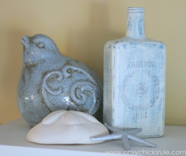 Thrifty Bottle Makeovers {Decoupage & Chalk Paint} - Styled 2 - #decoupage #chalkpaint artsychicksrule.com