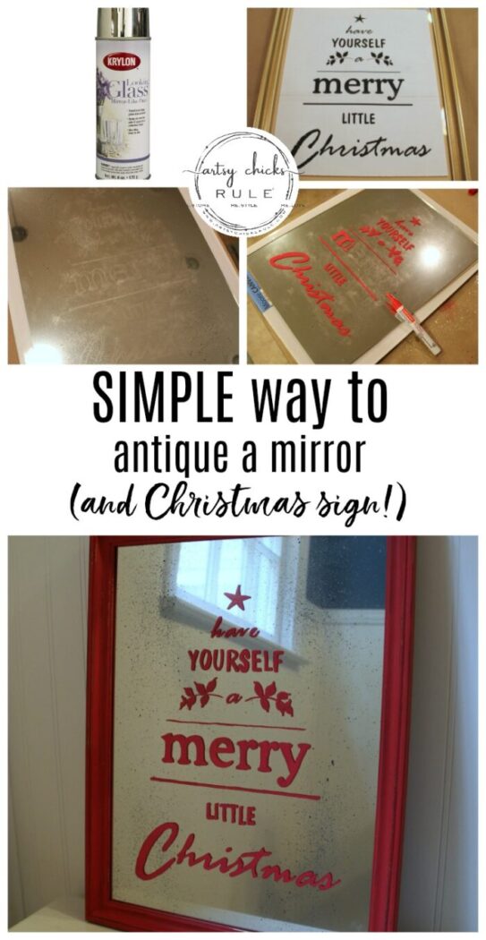 Antique Mirror Tutorial - Pottery Barn Inspired Christmas Sign - Up Close 1 - #howtomakeantiquemirror #antiquemirror #antiquemirrortutorial #merrychristmassign artsychicksrule.com