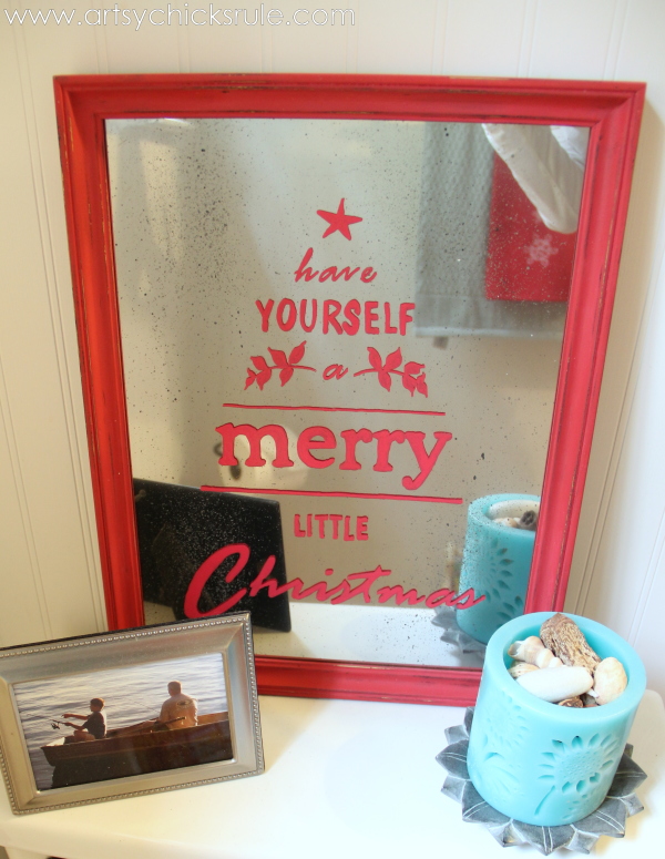 Antique Mirror Tutorial - Pottery Barn Inspired Christmas Sign - Finished - #potterybarn #Christmas #antiquemirror artsychicksrule.com