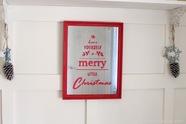 Antique Mirror Tutorial - Pottery Barn Inspired Christmas Sign - Styled - #potterybarn #Christmas #antiquemirror artsychicksrule.com