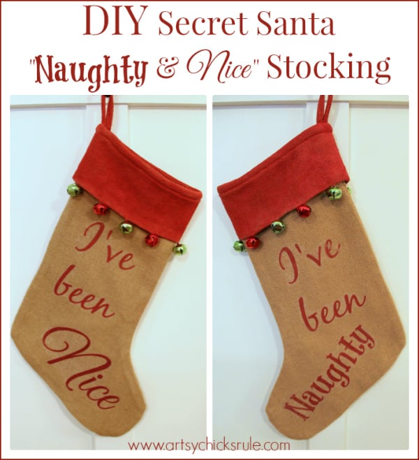DIY Secret Santa Gift - Naughty Nice Stocking - Both Sides - #diy #holidays #Christmas #transferpaper artsychicksrule.com