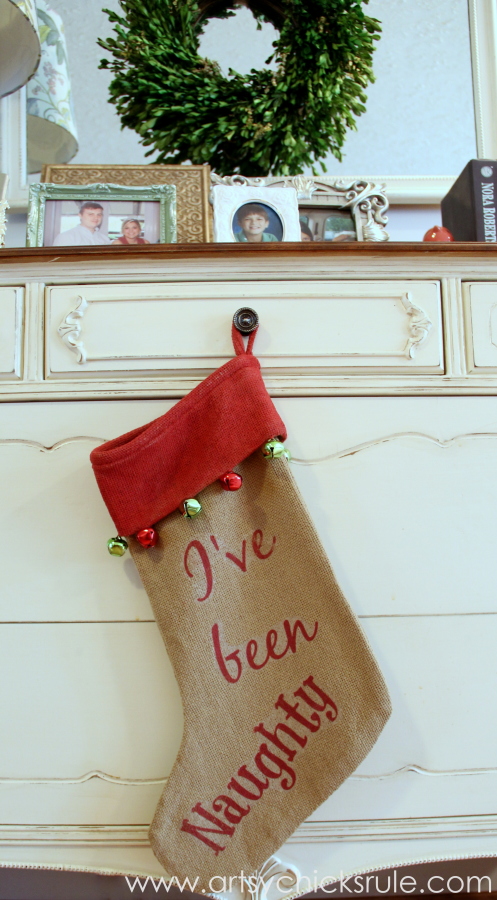 DIY Secret Santa Gift - Naughty Nice Stocking - I've Been Naughty - #diy #holidays #Christmas #transferpaper artsychicksrule.com