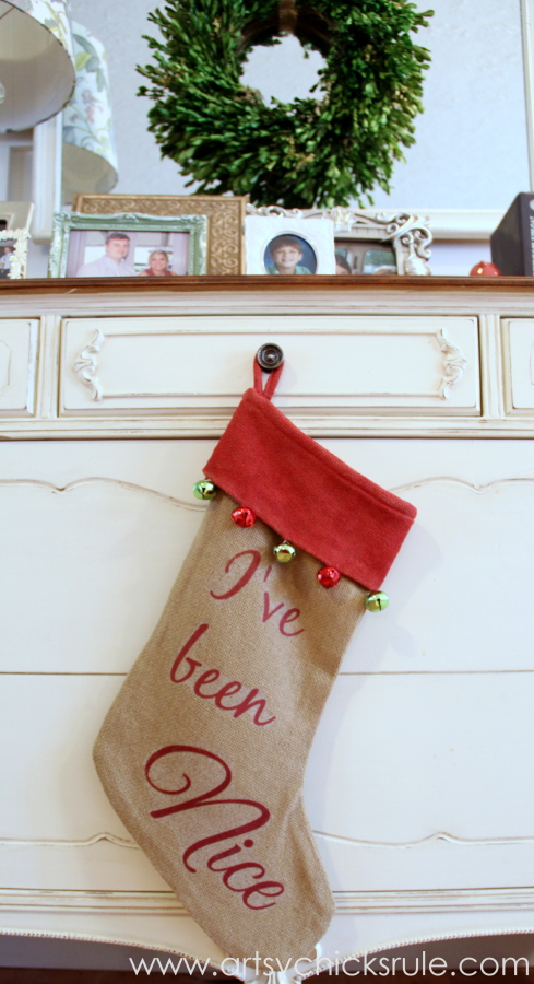 DIY Secret Santa Gift - Naughty Nice Stocking - I've Been Nice - #diy #holidays #Christmas #transferpaper artsychicksrule.com