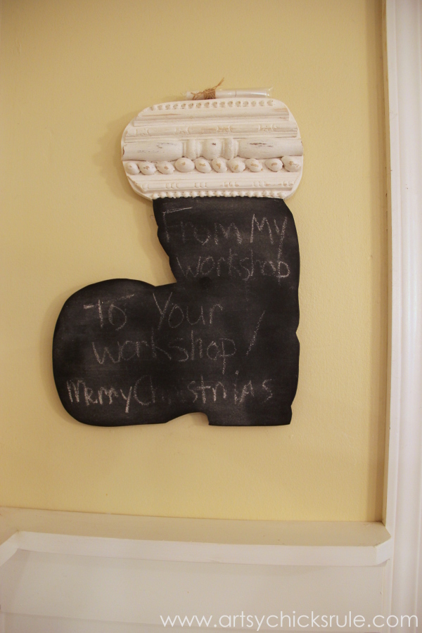 DIY Secret Santa Gift - Naughty Nice Stocking - Santa Boot Chalkboard - #diy #holidays #Christmas #transferpaper artsychicksrule.com