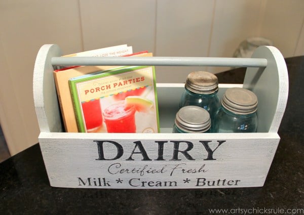 Dairy Box {Milk Paint Tool Box} - Styled Top - artsychicksrule.com #toolbox #milkpaint #generalfinishes #dairybox