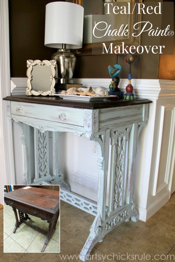 Distressed Old Carved Writing Desk Transformed with Chalk Paint - front side 1 - #chalkpaint #generalfinishes #javagelstain #makeover artsychicksrule.com