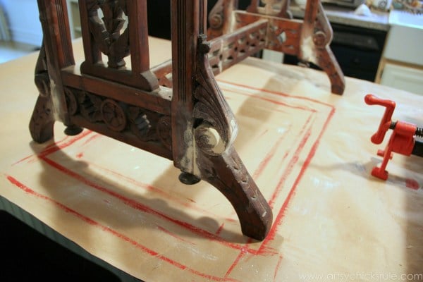 Distressed Old Carved Writing Desk Transformed with Chalk Paint - multiple repairs - #chalkpaint #generalfinishes #javagelstain #makeover artsychicksrule.com