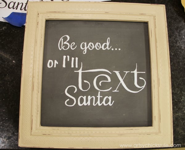 EASY Holiday Chalk Art with Chalk Pens - Be good or I'll text Santa - #chalkart #chalkboard #chalkpen #holidays artsychicksrule.com