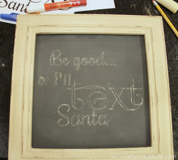 EASY Holiday Chalk Art with Chalk Pens - Graphic Transfer text Santa - #chalkart #chalkboard #chalkpen #holidays artsychicksrule.com