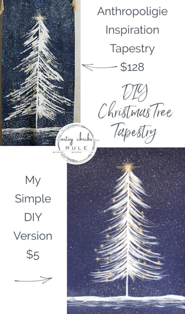 No-Sew DIY Christmas Tree Tapestry - Anthropologie Inspiredartsychicksrule.com #christmastapestry #christmaswallhanging