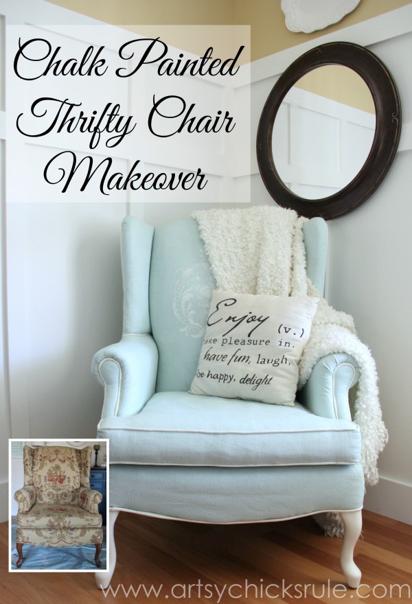 Chalk Painted Upholstered Chair Makeover - #chalkpaint #bestof2014 #artsychicksrule artsychicksrule.com