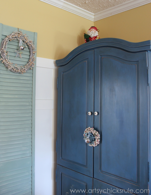 Christmas Home Tour 2014 - Red and Teal Themed - Family Room - Chalk Painted Armoire - #christmas #hometour #holidays #holidaydecor #redandteal artsychicksrule.com