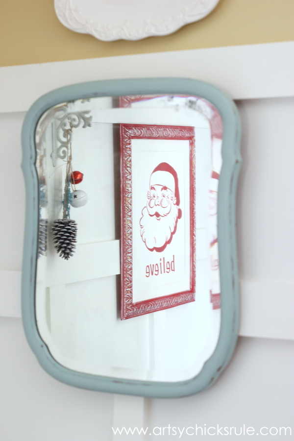 Christmas Home Tour 2014 - Red and Teal Themed - Family Room - Santa Reflection - #christmas #hometour #holidays #holidaydecor #redandteal artsychicksrule.com