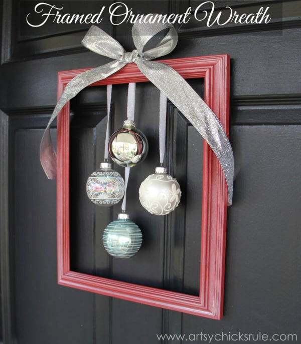 Easy, DIY Framed Ornament Wreath (and thrifty too!) artsychicksrule.com #Christmaswreath #holidaywreathideas