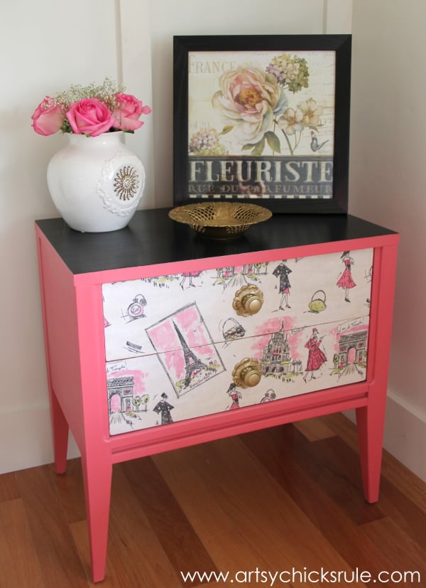 "Pretty in Pink" Parisian Night Stand Makeover with Chalk Paint - artsychicksrule.com