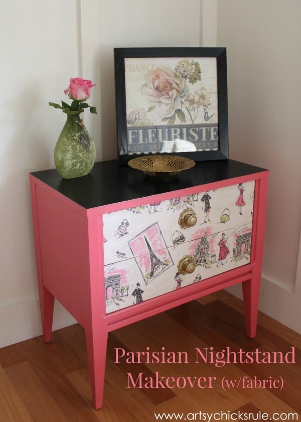 Pretty in Pink Parisian Nightstand Makeover with Fabric & Chalk Paint - #parisian #french #chalkpaint #milkpaint artsychicksrule.com