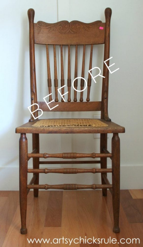 Press Back Chair Update with Java Gel Stain...SIMPLE! artsychicksrule.com #javagelstain #generalfinishes #pressbackchair #furnituremakeover