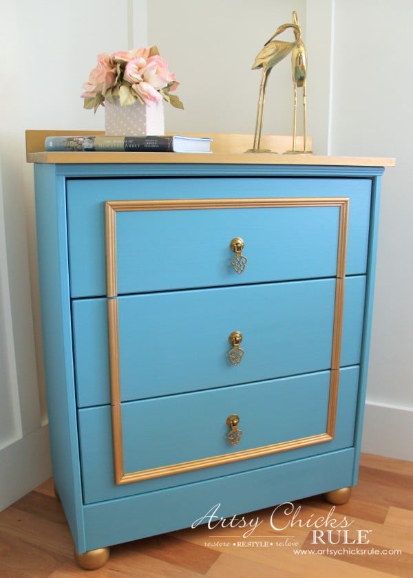 IKEA Rast Hack - Blue and Gold Chest - Hickory Hardware - MAKEOVER - #ad #ikeahack #hickoryhardware #artsychicksrule