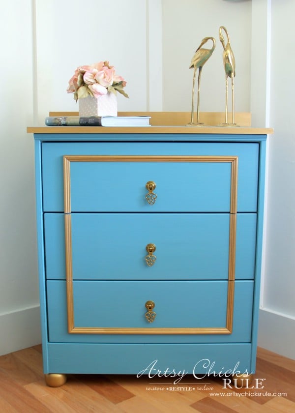 IKEA Rast Hack - Blue and Gold Chest - Hickory Hardware - #ad #ikeahack #hickoryhardware #artsychicksrule