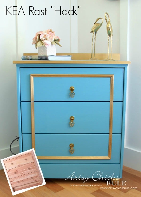 IKEA Rast Hack - Fancy Blue and Gold Chest B&A- Hickory Hardware - #ad #ikeahack #hickoryhardware #artsychicksrule