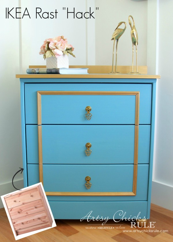 IKEA Rast Hack - Fancy Blue and Gold Chest B&A- Hickory Hardware - #ad #ikeahack #hickoryhardware #artsychicksrule