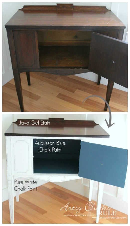 Sideboard Makeover with Java Gel and Chalk Paint - Before and After 3- #javagel #chalkpaint #aubussonblue #anniesloan #makeover artsychicksrule.com