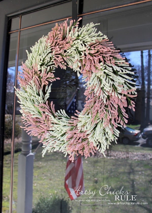 Simple DIY Spring Wreath - On Glass Door - #spring #wreath #springwreath artsychicksrule.com