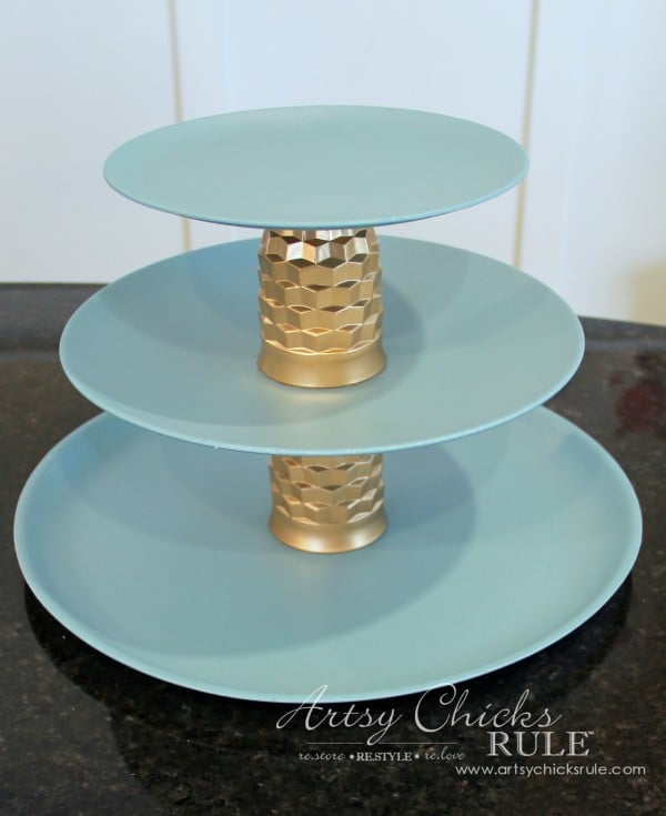 Thrifty Makeovers - Old Juice Glasses and Plates turned Jewelry Tiered Tray - Artsy Chicks Rule