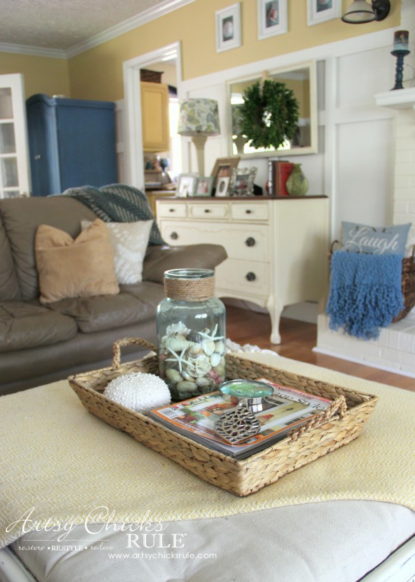 Decorating with Baskets - Functional and Decorative Storage Solution - for magazines and remotes! artsychicksrule.com #baskets