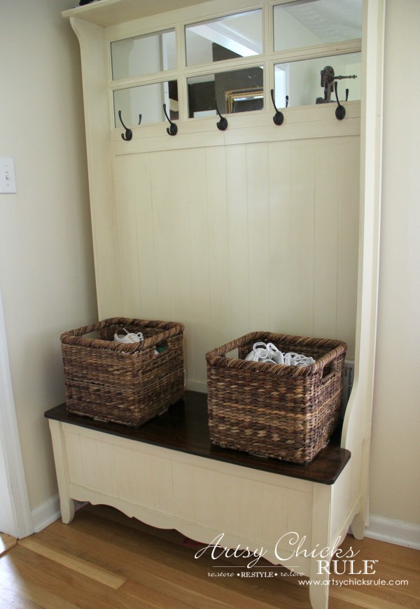 Decorating with Baskets - Functional and Decorative Storage Solution - for shoes by the door! artsychicksrule.com #baskets