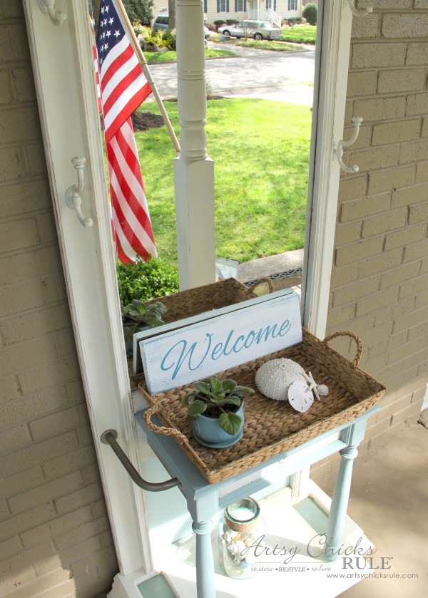 Easy DIY Welcome Sign - Front Porch Hall Tree - #welcome #sign artsychicksrule.com