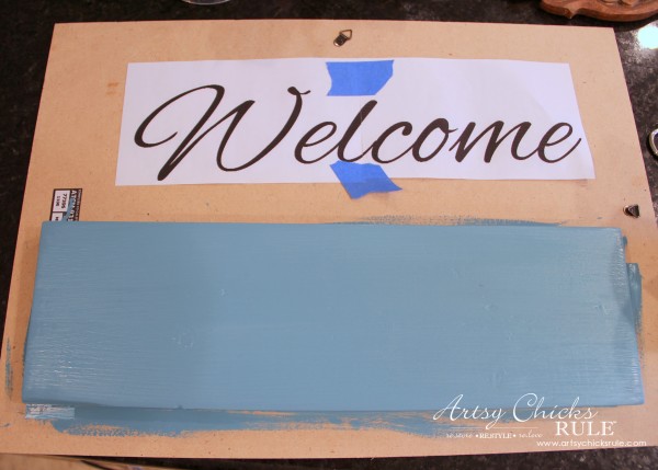 Easy DIY Welcome Sign - Paint first coat - #welcome #sign artsychicksrule.com