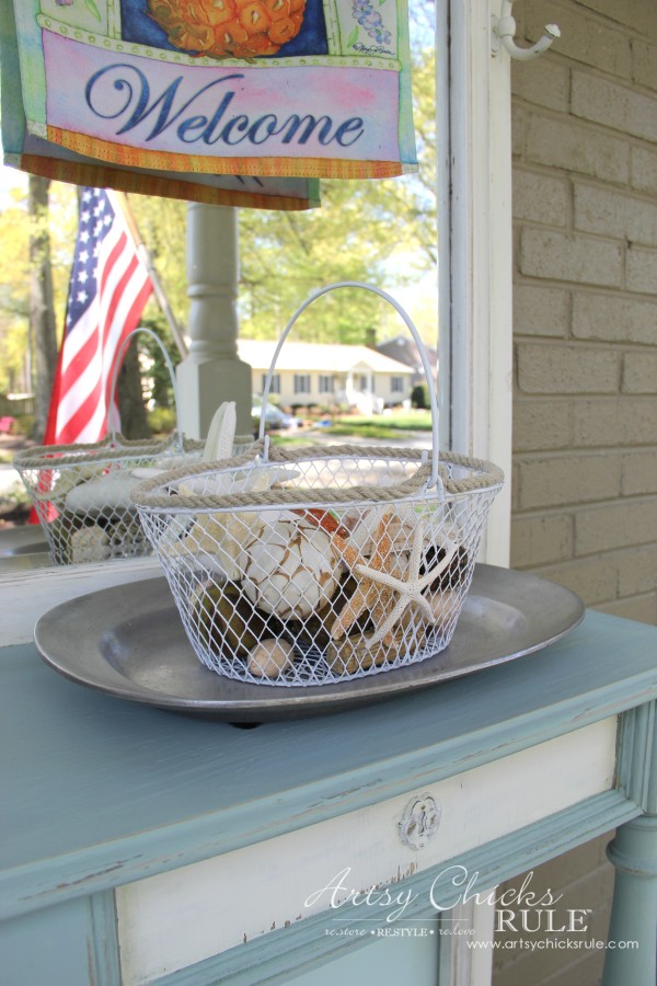 Home Treasure Swap with Porch - seashell basket makeover - artsychicksrule.com #homedecor #thrifty