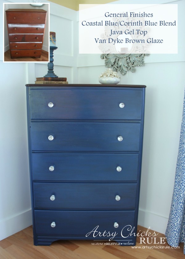 Coastal & Corinth Blue Milk Paint Makeover w Java Gel Top - bef and aft - #generalfinishes #milkpaint #javagel artsychicksrule.com