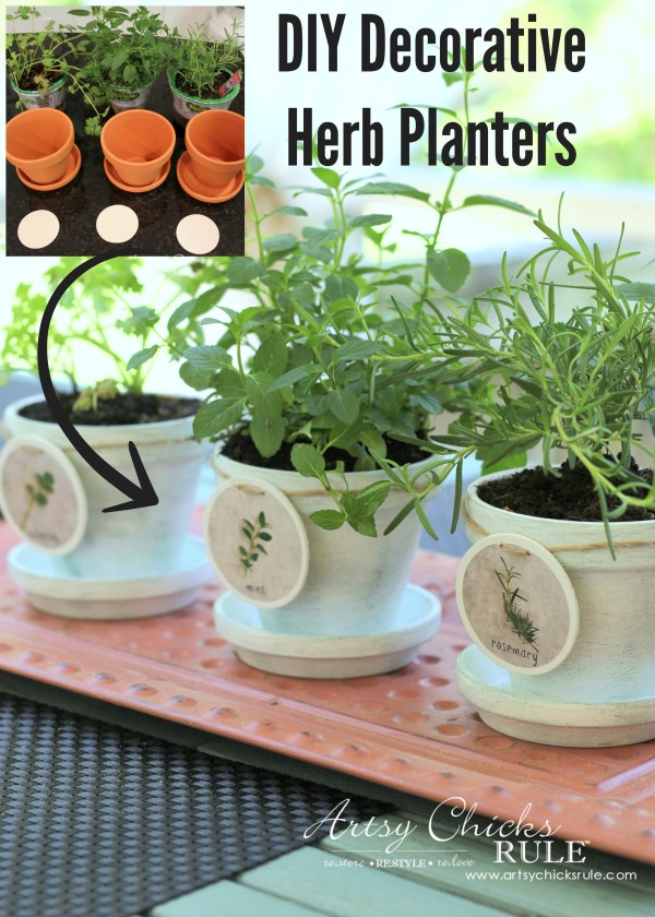 DIY Decorative Clay Pots for Herbs - Mint, Cilantro and Rosemary Labels INCLUDED -artsychicksrule.com