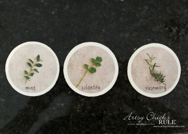 DIY Decorative Clay Pots for Herbs - Wood Circles from Michaels, Paint and attach Label -artsychicksrule.com