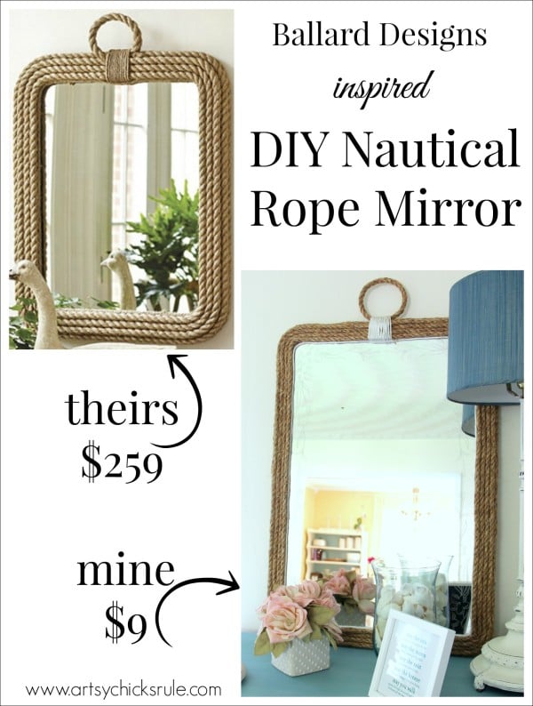 DIY Nautical Rope Mirror Inspired By Ballard Designs ( hint...mine cost $9, theirs cost $259!) artsychicksrule.com