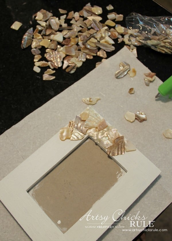 DIY Seashell Frame Art - Add Shells with Hot Glue - #beach #seashell artsychicksrule.com