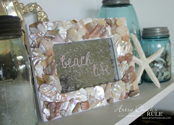 DIY Seashell Frame Art - Glass turned to Mirror - #beach #seashell artsychicksrule.com