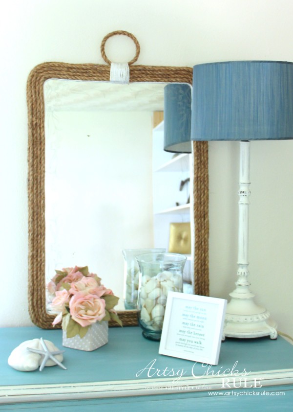 Nautical Rope Mirror - Inspired by Ballard Designs $259 - My version $9 - #thrifty #inspiredby artsychicksrule.com