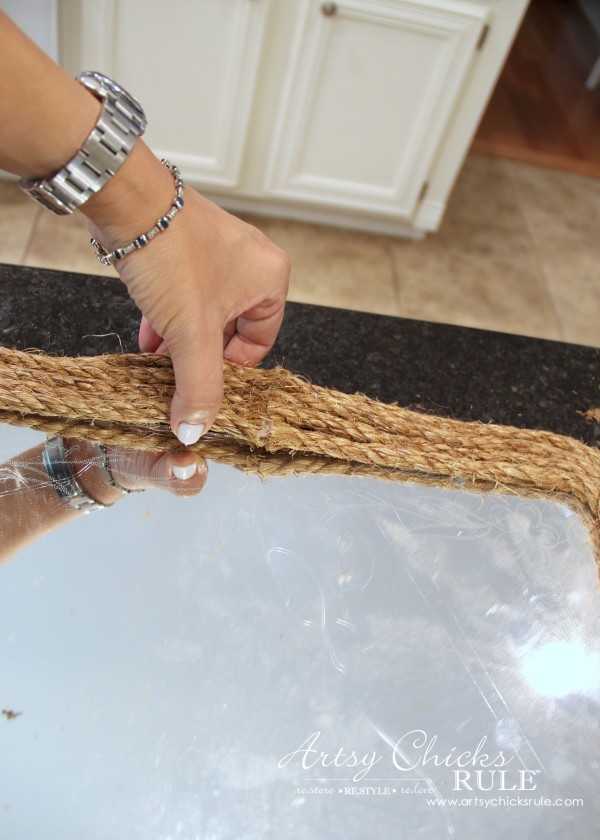 Nautical Rope Mirror - Inspired by Ballard Designs - Glue Center - #thrifty #inspiredby artsychicksrule.com