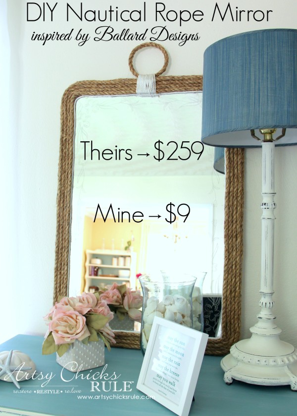 Nautical Rope Mirror - Inspired by Ballard Designs - Theirs $259 Mine $9 - #thrifty #inspiredby artsychicksrule.com