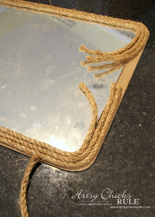 Nautical Rope Mirror - Inspired by Ballard Designs - Wrap Layers of Rope Around - #thrifty #inspiredby artsychicksrule.com