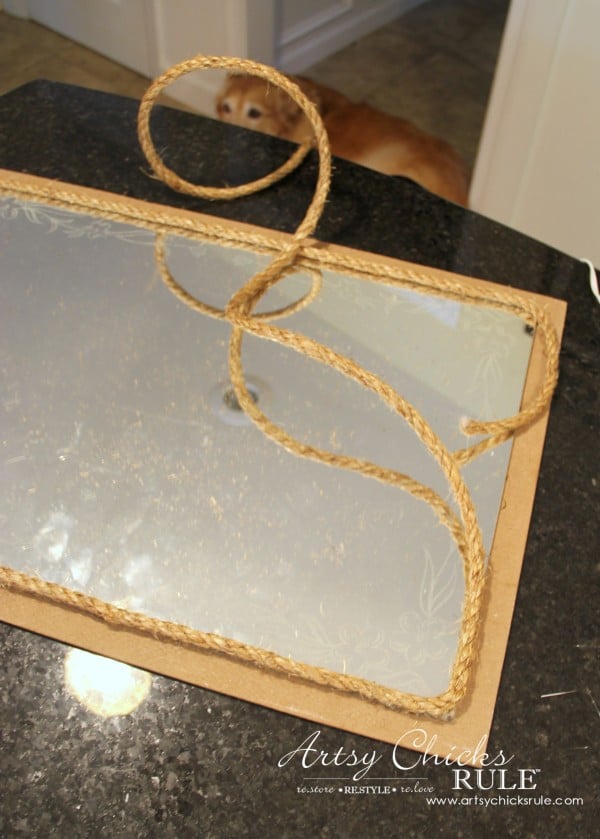 Nautical Rope Mirror - Inspired by Ballard Designs - Wrap Rope Around - #thrifty #inspiredby artsychicksrule.com