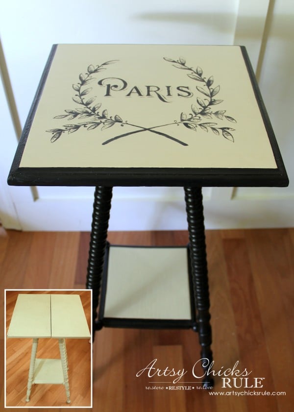 Paris Side Table Makeover - Before and After - #paris #makeover #chalkpaint #milkpaint artsychicksrule.com