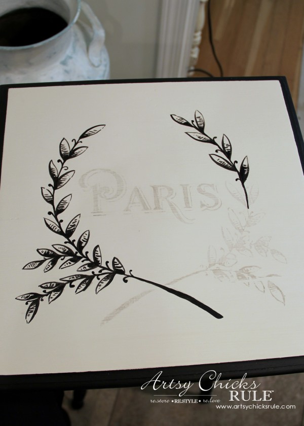 Paris Side Table Makeover - Hand Painting Graphic - #paris #makeover #chalkpaint #milkpaint artsychicksrule.com