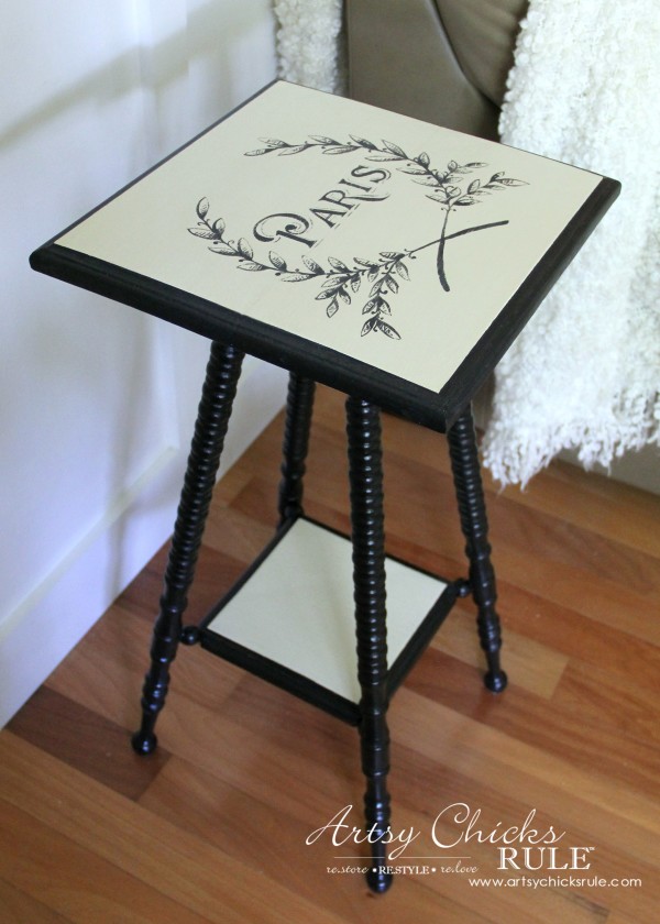 Paris Side Table Makeover - Lamp Black Milk Paint - #paris #makeover #chalkpaint #milkpaint artsychicksrule.com