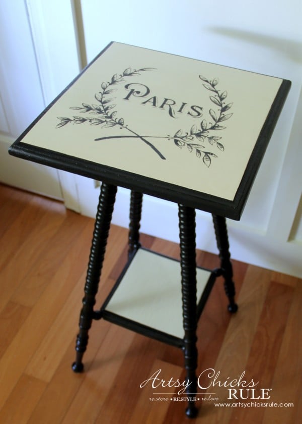 Paris Side Table Makeover - Milk Paint Base - #paris #makeover #chalkpaint #milkpaint artsychicksrule.com