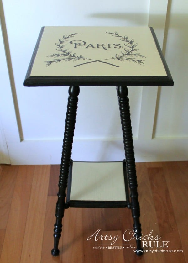 Paris Side Table Makeover - Side View - #paris #makeover #chalkpaint #milkpaint artsychicksrule.com