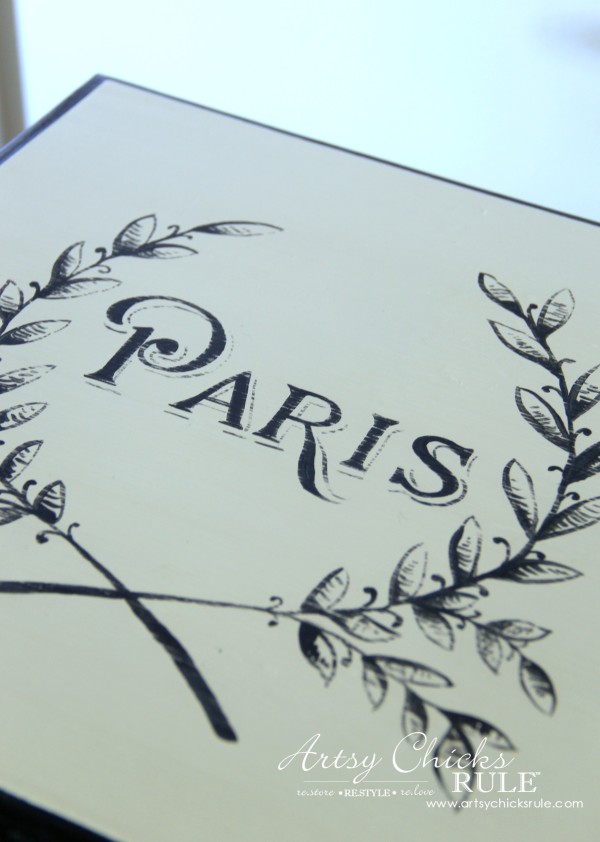 Paris Side Table Makeover - Up Close - #paris #makeover #chalkpaint #milkpaint artsychicksrule.com